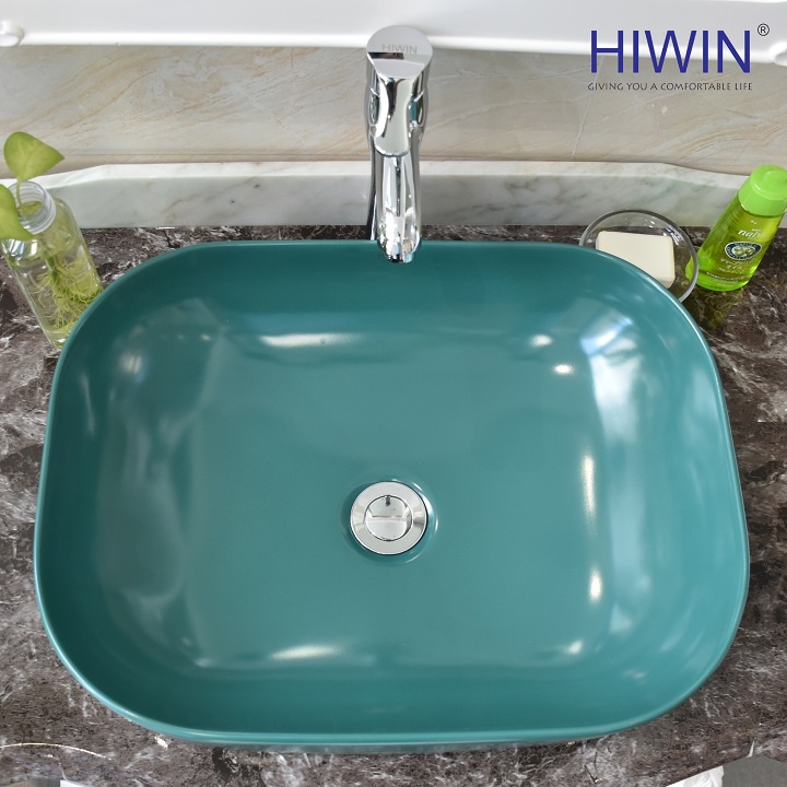 Chậu rửa mặt lavabo sứ đặt bàn nghệ thuật màu xanh HIWIN LP-A419