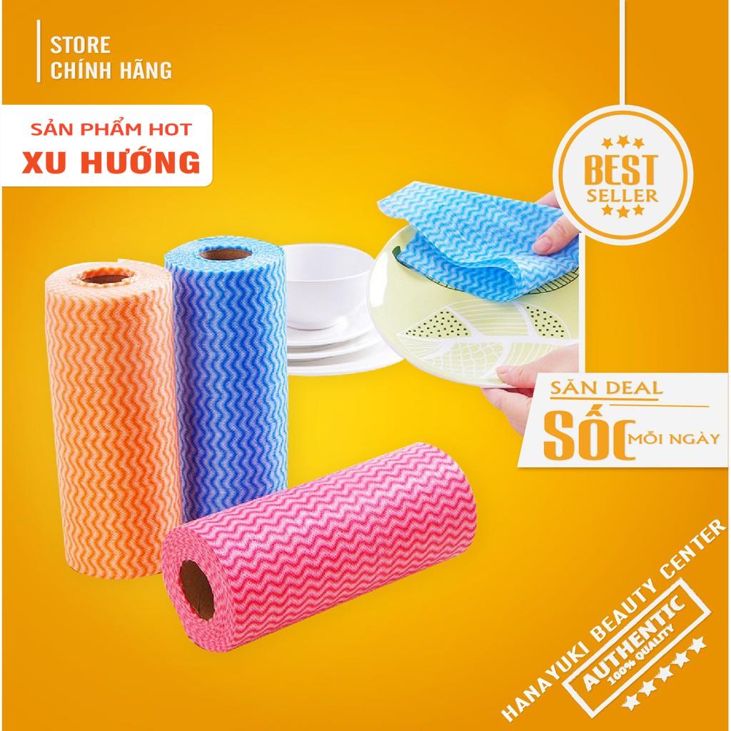 Cuộn khăn giấy vải cotton lau đa năng tiện dụng 50 tờ hoạ tiết nhiều màu có thể giặt được- Hanayuki Asia