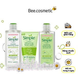 Combo Simple bộ 3 sửa rửa mặt toner tẩy trang simple sạch sâu dịu nhẹ ngừa mụn cho da nhạy cảm 200ml