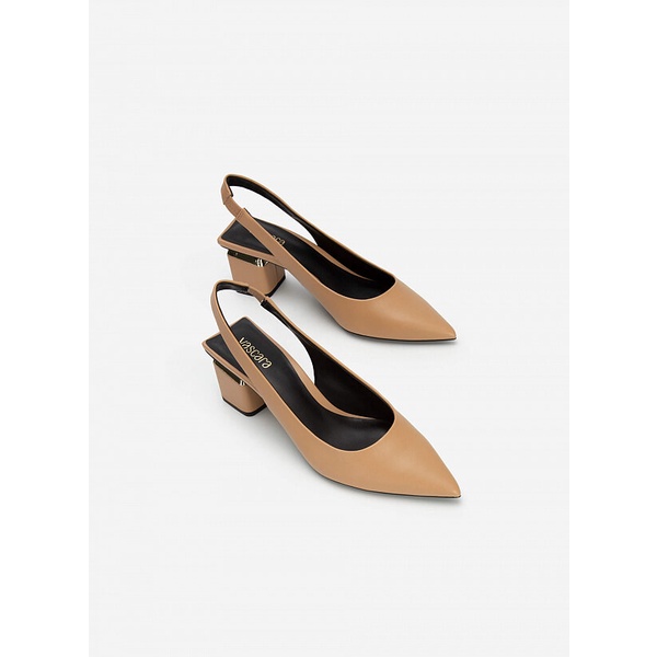 Vascara GIÀY SLINGBACK BÍT MŨI NHỌN GÓT TRỤ CUT-OUT - BMN 0531 - MÀU BE