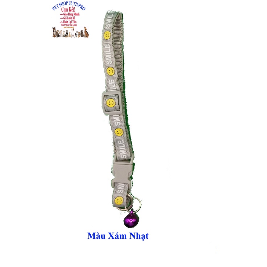 Vòng cổ kèm chuông cho Chó Mèo dưới 5kg Bản rông 1cm In SMILE Chất liệu dù chắc chắn Có thể điều chỉnh to nhỏ