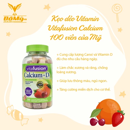 [Kẹo dẻo] Kẹo dẻo vitamin dành cho người lớn Calcium 500mg Gummy 100 viên của Mỹ