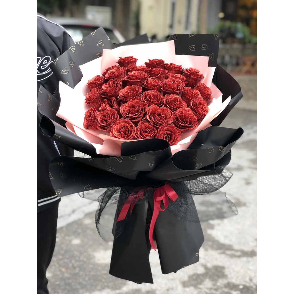 Bó hoa sáp nhũ cao cấp 30 bông cực sang chảnh  dùng làm quà tặng valentine và 8/3 cho người yêu