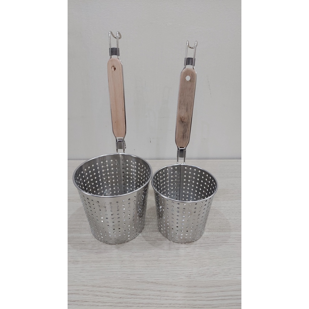 Vợt trụng inox tay cầm gỗ 12cm 14cm