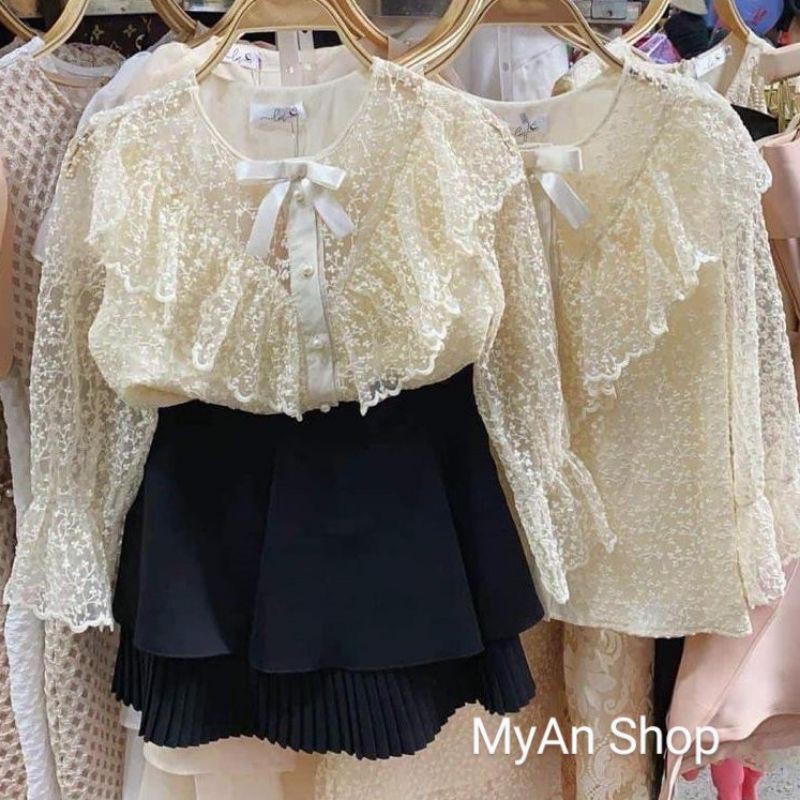 ÁO SƠ MI REN LƯỚI BÈO NGỰC NƠ
