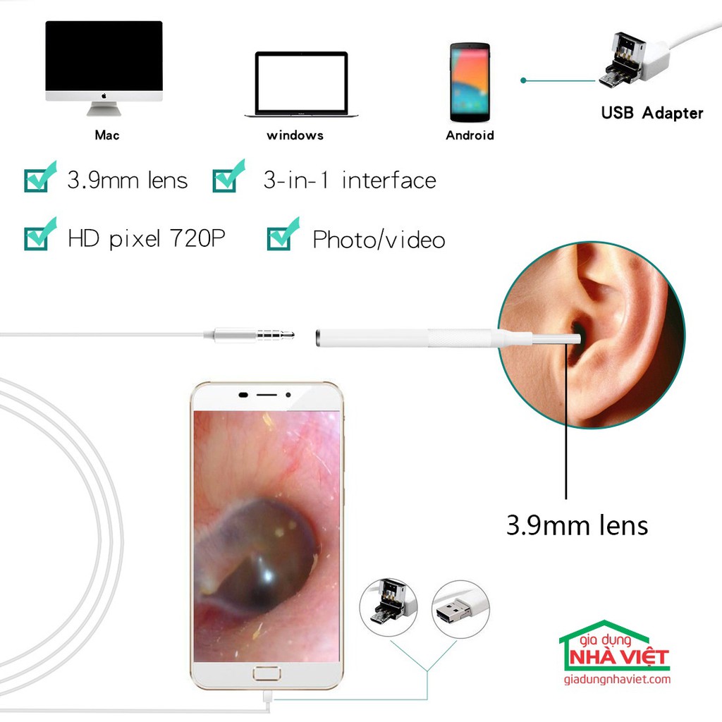 Camera nội soi tai mũi họng HD đầu dò siêu nhỏ 3.9mm inskam 203