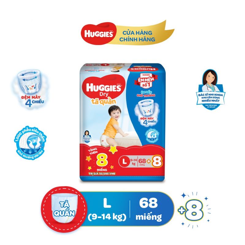 (Vc ninja)Tã quần/dán Huggies M74+8/L68+8/Xl62+8