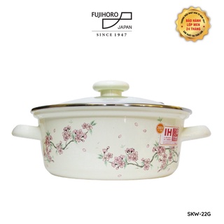 Nồi tráng men chống dính Nhật Fujihoro SKW-12G nắp thủy tinh 1.8L (đào tím) - Hàng chính hãng - Bảo hành 24 tháng