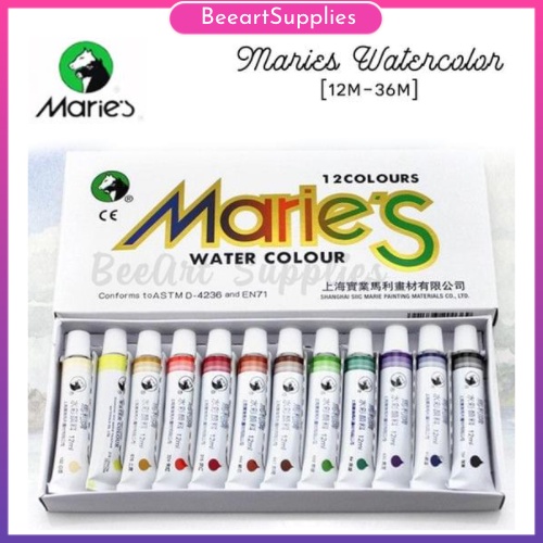 Màu nước Maries dạng tuýp 9ml/12ml (set 12/18/24/36 màu)