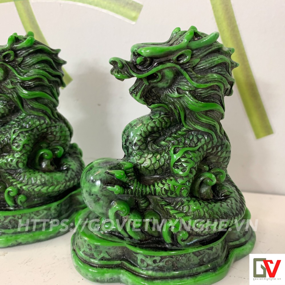 Tượng đá trang trí thanh long phong thủy - Tượng rồng đá xanh lục bích - Size nhỏ để bàn - Chiều cao 11cm