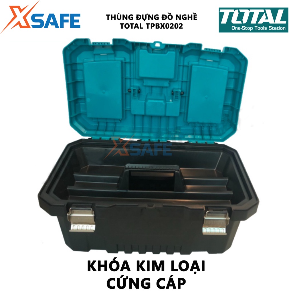 Hộp dụng cụ khóa kim loại TOTAL TPBX0202 Thùng đựng đồ nghề tải tối đa 20KG, khóa kim loại, tay cầm độ bền cao - [XSAFE]