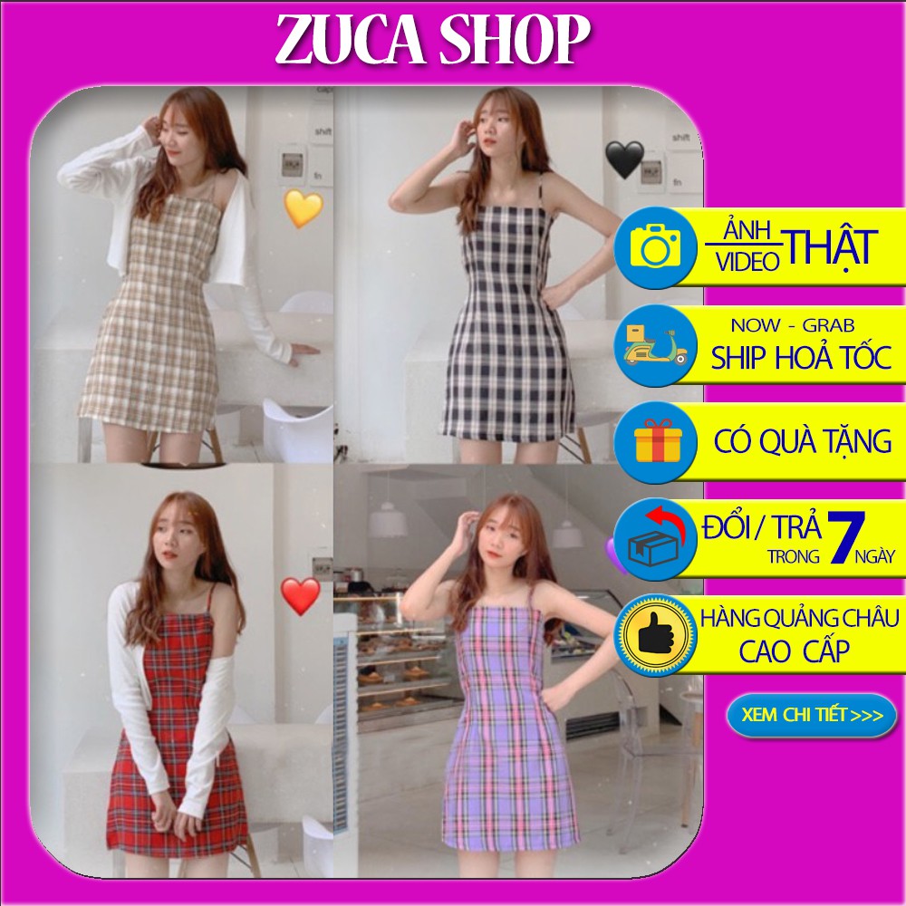 Đầm 2 dây buộc eo ( hàng đẹp ), họa tiết kẻ nhiều màu phong cách váy ulzzang cá tính Hàn Quốc