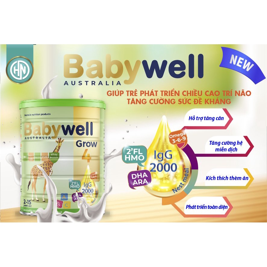 Sữa bột y tế nhập khẩu úc công thức dinh dưỡng cho bé từ 2 đến 15 tuổi babywell 4 lon 800g, phát triển chiều cao cho trẻ