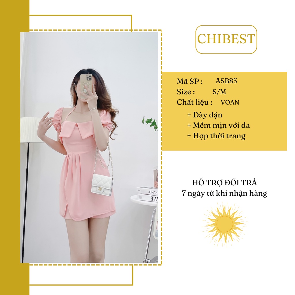 Set Bộ nữ short rộng ống kèm áo trễ vai xẻ tà vạt dài phối dây cổ CHIBEST ASB85