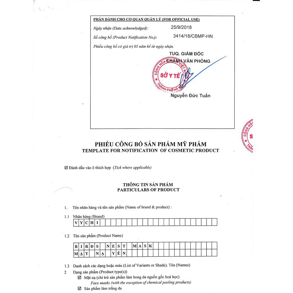 [HÀNG CHÍNH HÃNG]Mặt nạ yến Vychi - Mặt nạ trắng da,mặt nạ cho mọi loại da, mờ thâm, chống lão hoá | Thế Giới Skin Care