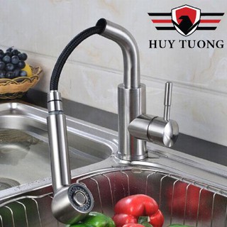 Vòi rửa bát nóng lạnh Inox SUS304 rút dây 2 chế độ, vòi rửa chén bát xịt nước nóng lạnh xoay 360 độ cao cấp - Huy Tưởng