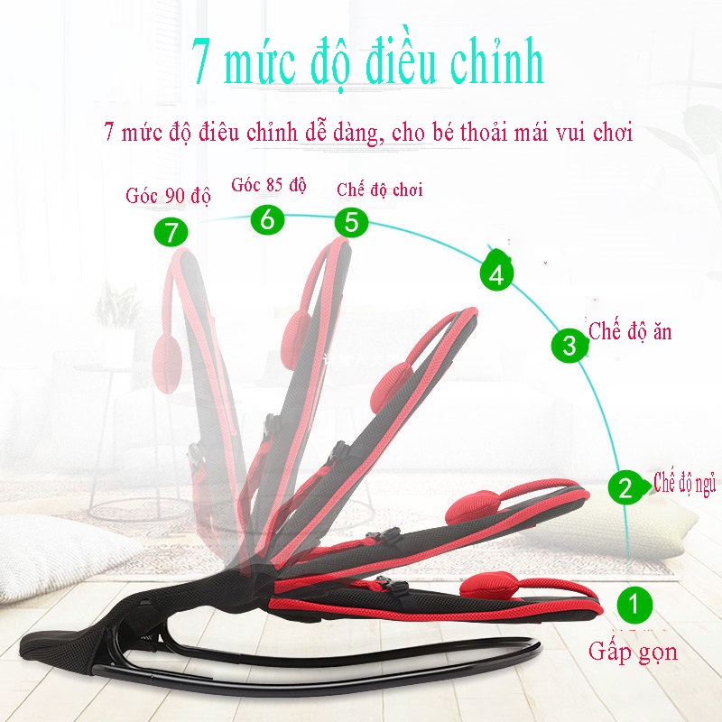 Ghế rung nhún cao cấp có gối nằm, ghế rung bập bênh đa năng có thanh treo đồ chơi cho bé sơ sinh