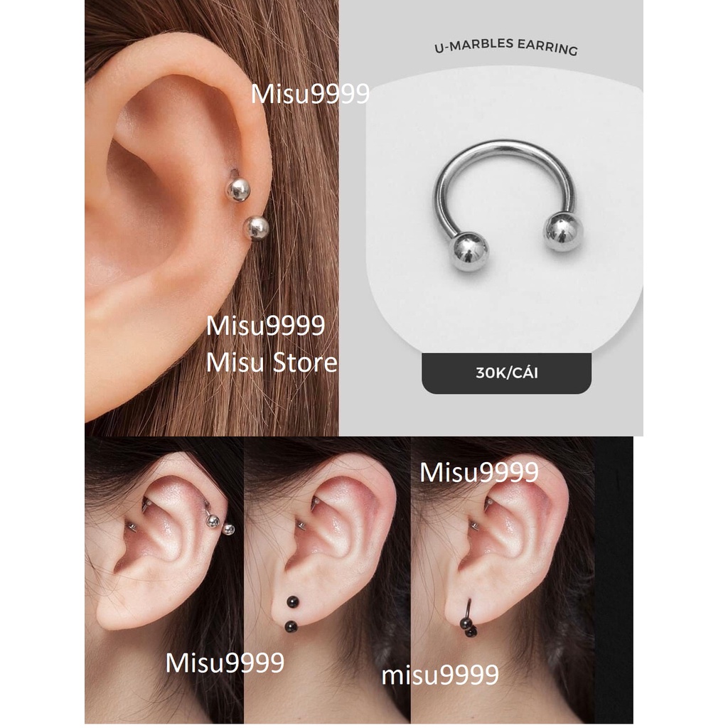 Khuyên titan U, mũi môi tai thanh xỏ mỏng 0,8mm fullsize