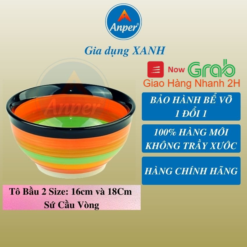 Bộ 2 tô sứ 3 bát sứ cầu vồng ANPER 16 18 cm an toàn sang trọng an toàn chính hãng