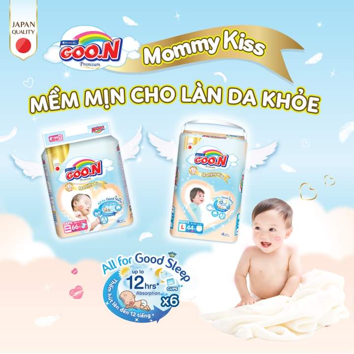 Bỉm Goon Mommy Kiss mẫu mới NB66/S62/M56/L48/XL44