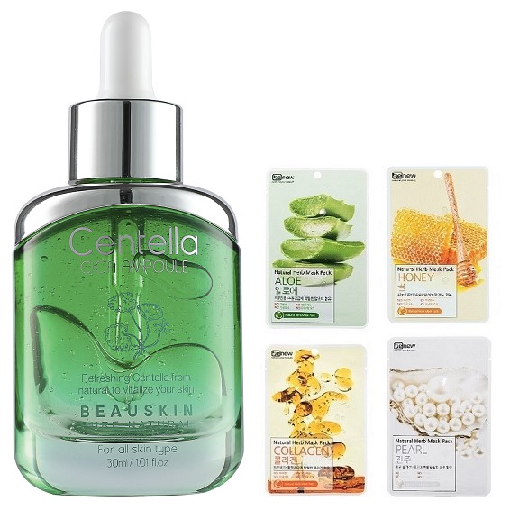 Serum Tinh Chất Thảo Dược Tái Tạo Giúp Da Căng Mướt Cao Cấp Cica Beauskin Hàn 30g/ Chai TẶNG 4 Mặt nạ benew 22g/gói