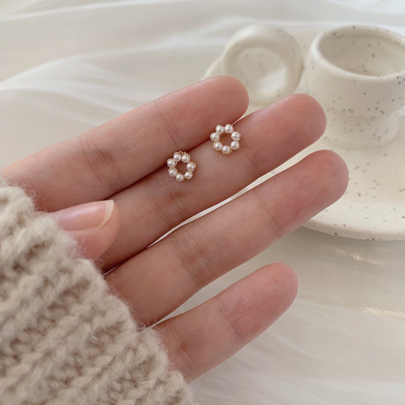 Bông Tai Mạ Bạc 925 Mini Đính Ngọc Trai Tinh Tế Dễ Thương