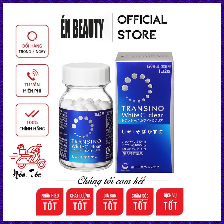 Viên Uống Trắng Da, Giảm Nám Giúp Da Sáng Mịn Và Đều Màu Transino White C Clear - Hộp 120 Viên