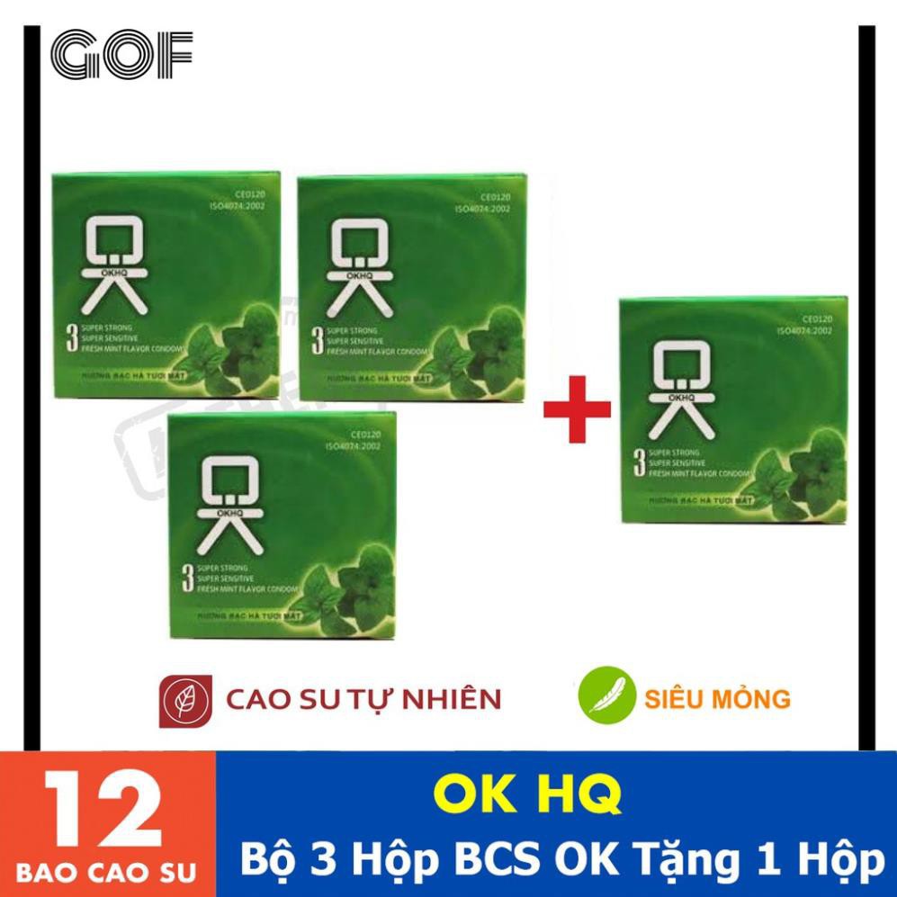 [DEAL 1K] Mua 3 Bao cao su OK HQ Hương Dâu Tây - Bạc Hà - Không Mùi Tặng 1 Hộp BCS OK - GoF