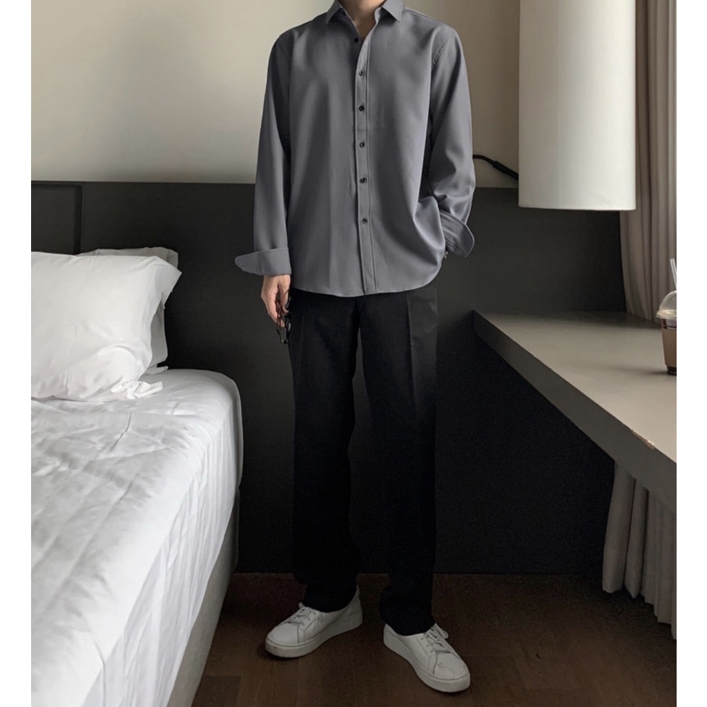 ÁO SƠ MI xám basic KKL CHUOTTRANG tay dài