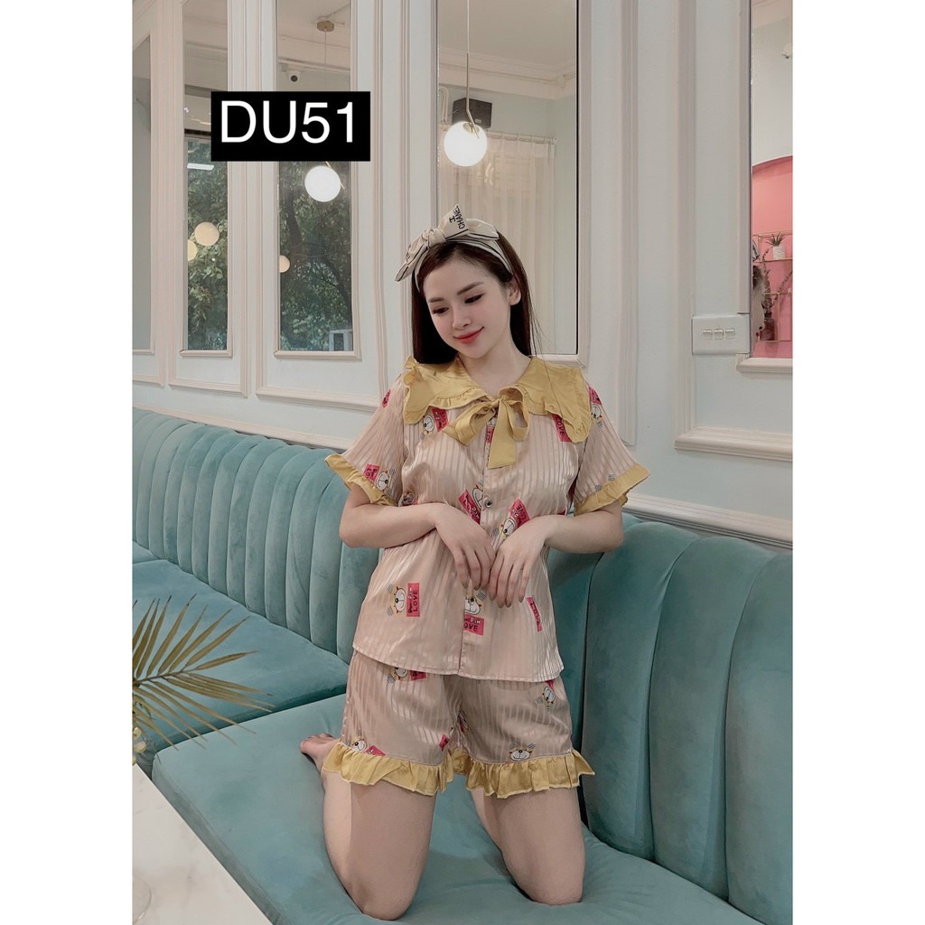 Set Pizama Nữ Mặc Nhà - Đồ Bộ Pijama Ngủ Đồ Bộ Ngủ Nữ Tay Dài Satin Cao Cấp Họa Tiết Sọc Phối Cảnh Siêu Sang_Hình Th