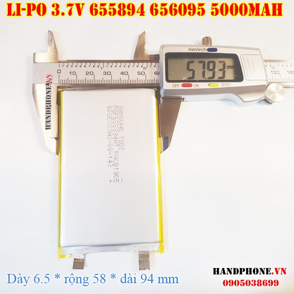 Pin Li-Po 3.7V 655894 656095 5000mAh (Lithium Polymer) cho điện thoại, định vị GPS, Loa Bluetooth, thiết bị y tế