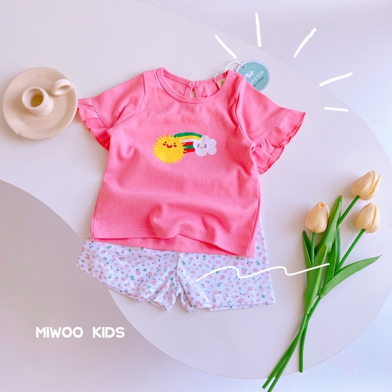 Đồ bộ bé gái, bộ cộc tay trẻ em chất vải mềm mát phối màu họa tiết đáng yêu Xu Xu Kids size từ 8 đến 20kg