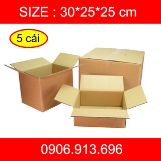 Thùng giấy carton 3 lớp sóng C size 30x25x25 cm - Combo 5 cái