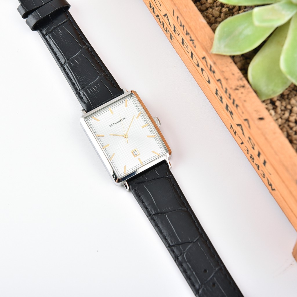 Đồng hồ Romanson Men Watch DL5163NMCWH nam mặt chữ nhât, máy nhập Thụy Sĩ chống nước, dây da cao cấp chính hãng
