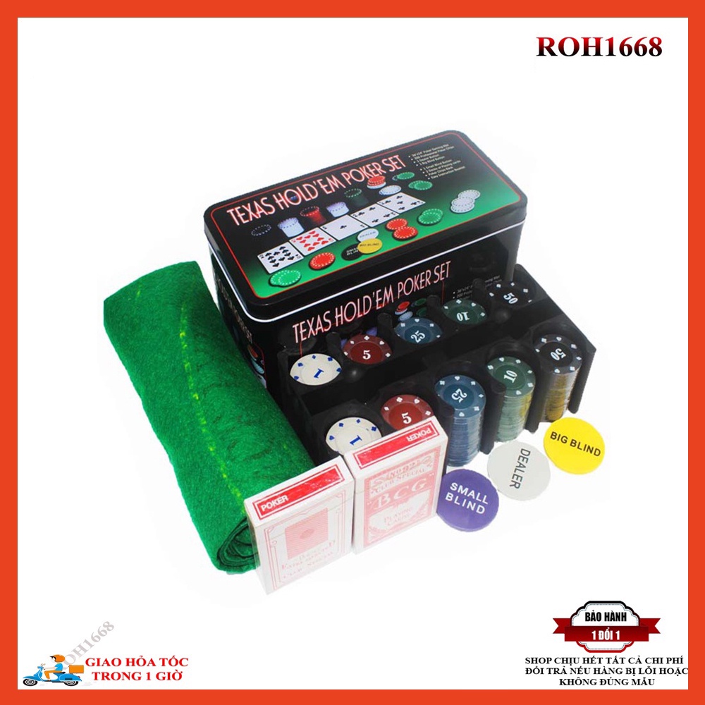 Bộ Phỉnh poker Texas Holdem 200 chip hộp sắt BP1