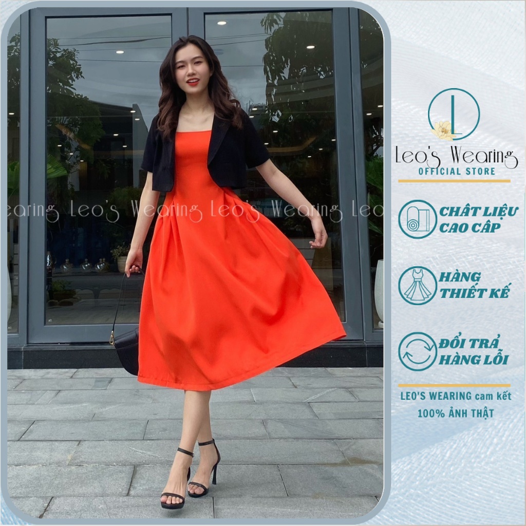 Set công sở nữ váy xòe dáng dài có túi mix áo khoác vest blazer croptop LEOSWEARING N41