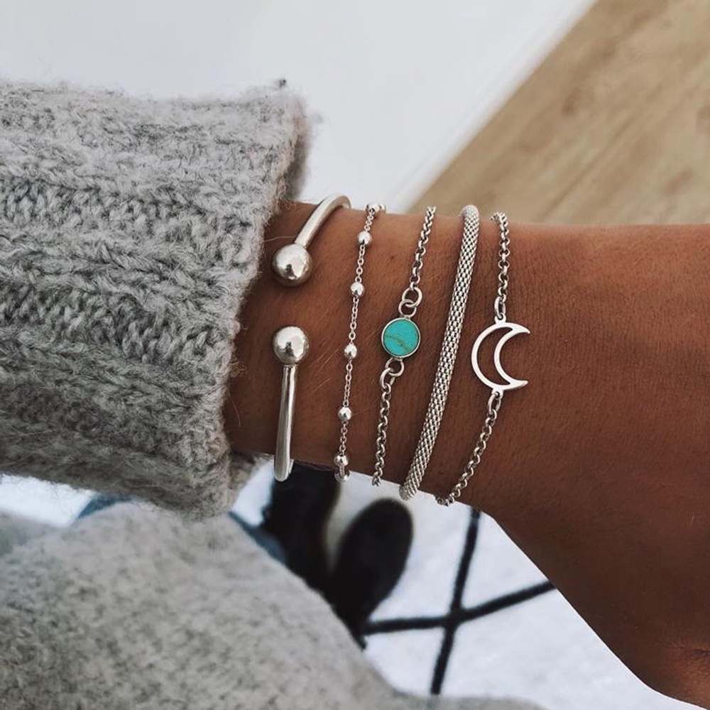 Set 5 Vòng Tay Đính Hạt Ngọc Lam Kiểu Dáng Mới