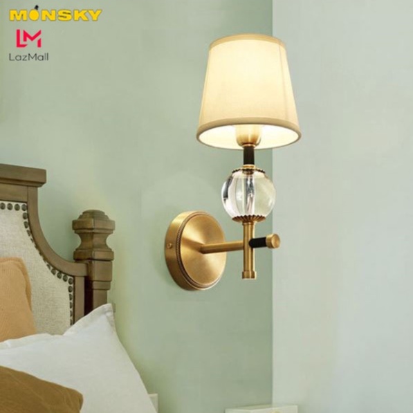 Đèn tường MONSKY LUKY Led thân mạ đồng chao vải hiện đại trang trí cầu thang, phòng ngủ hiện đại