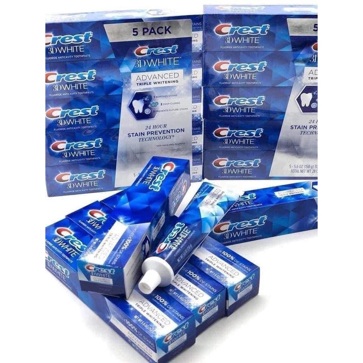 Kem Đánh Răng Siêu Trắng Sáng CREST 3D White Advanced Whitening 158g - USA Chính Hãng