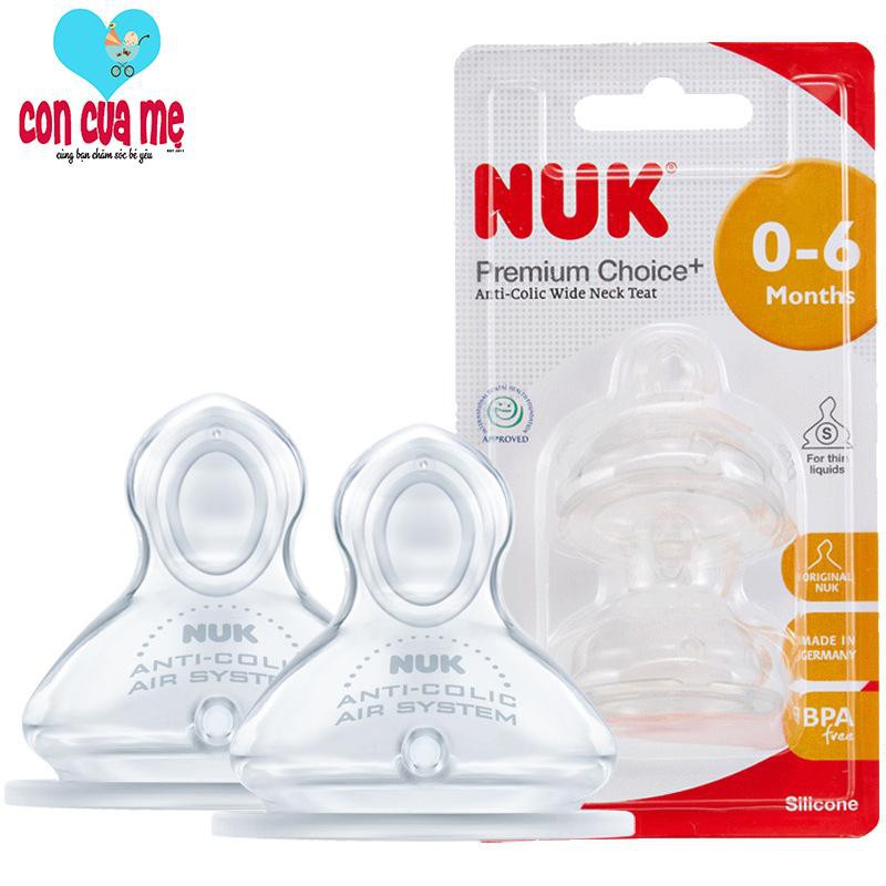 [Chính hãng Có tem PP] Bộ 2 núm ti NUK cao su silicone đủ cỡ cho bình cổ rộng