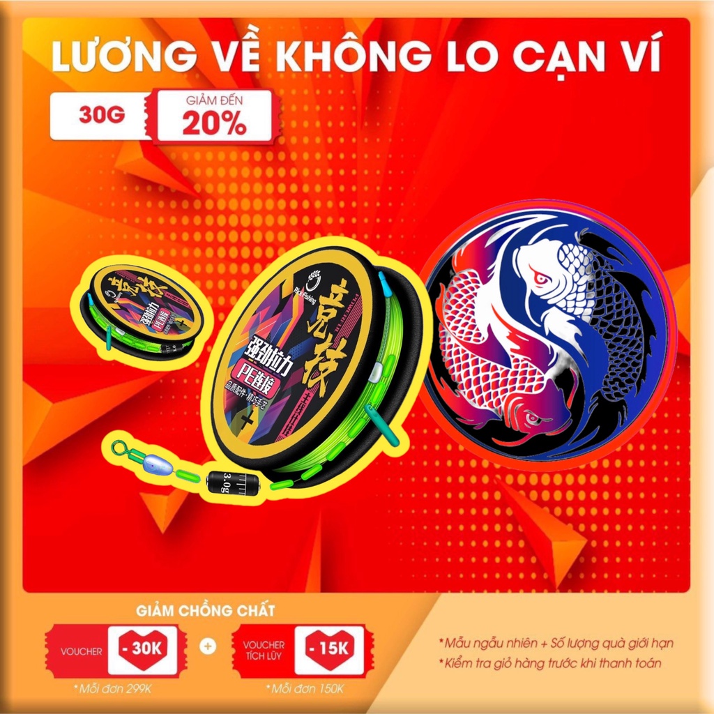 Bộ 2 Dây trục câu đài huỳnh quang Rice Fishing Gia Cố Dây PE Chống Nổ