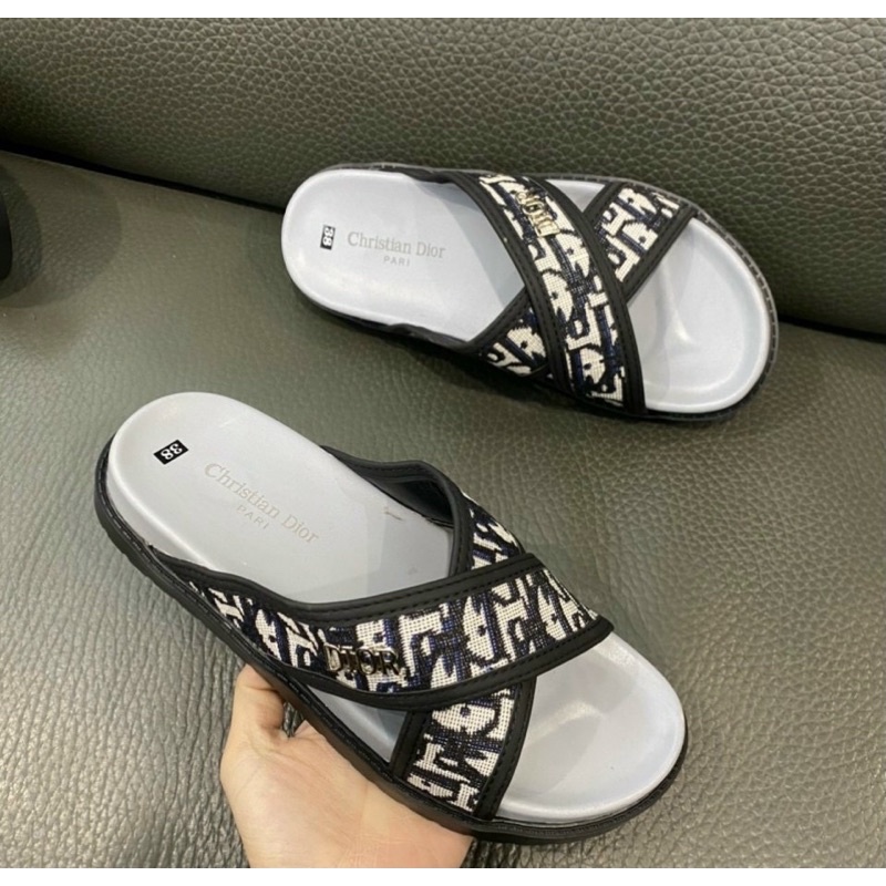 Dép quai chéo có hoạ tiết logo, Dép thời trang nam đế cao su phong cách giới trẻ btshop từ 38 đến 42