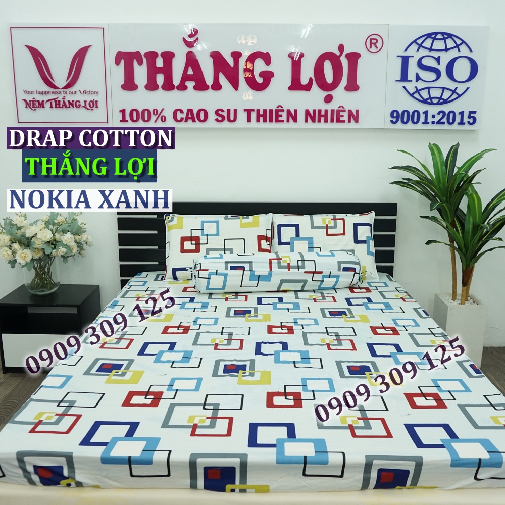bộ ga Thắng lợi cotton, ga giường 100% chuẩn LOGO mẫu NOKIA XANH
