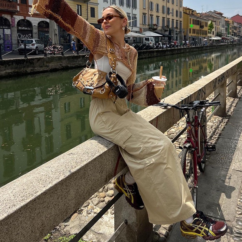 Chân Váy Dài Dáng Rộng Lưng Cao Phối Túi Xẻ Tà Thời Trang Dành Cho Nữ