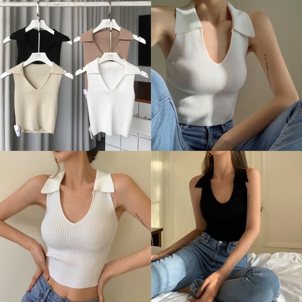 Áo polo thun dệt sát nách cổ V - AT2178