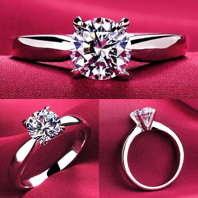 S925 Nhẫn bạc sterling 926 mạ vàng hồng 18K khảm đá kim cương 4 vuốt cho nữ
