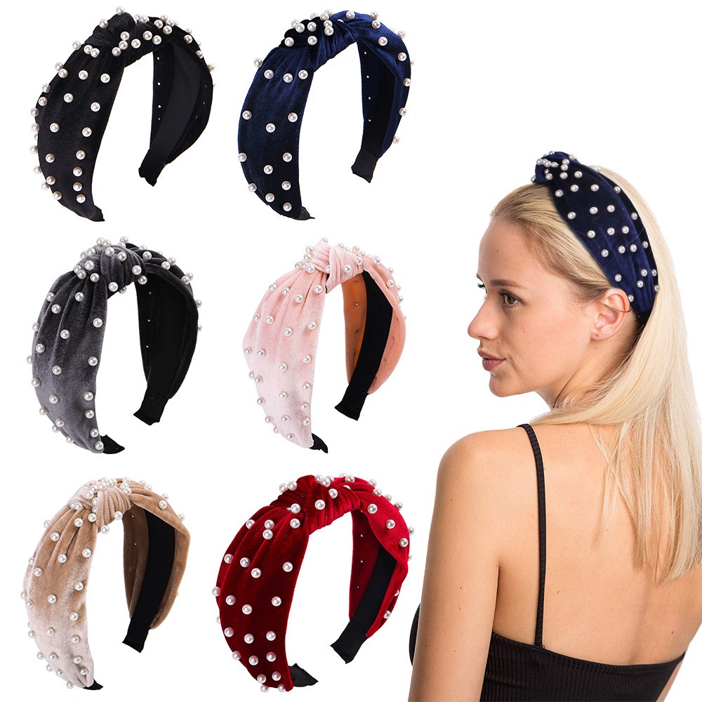 Simple Korean Nail Pearl Fabric With Headband Knotted Face Wash Decoration Sweet Press Headdress E130