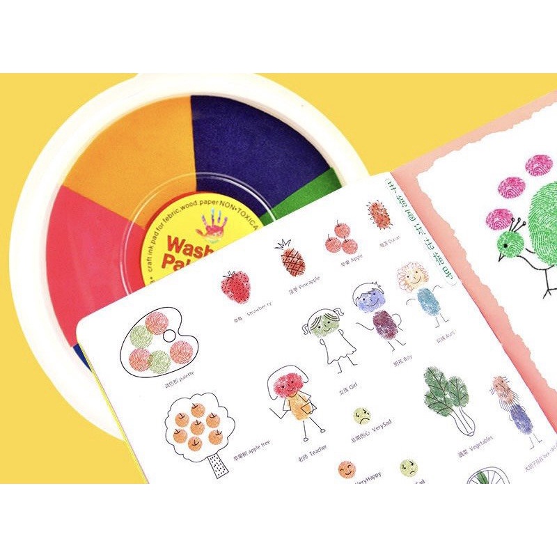 Màu chơi dấu vân tay loại to kèm sách hướng dẫn COMBO Washable Paint Pad + Finger Painting Book