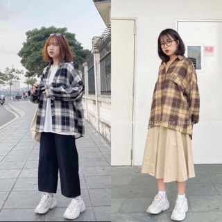 Áo sơ mi kẻ tay bồng vintage
