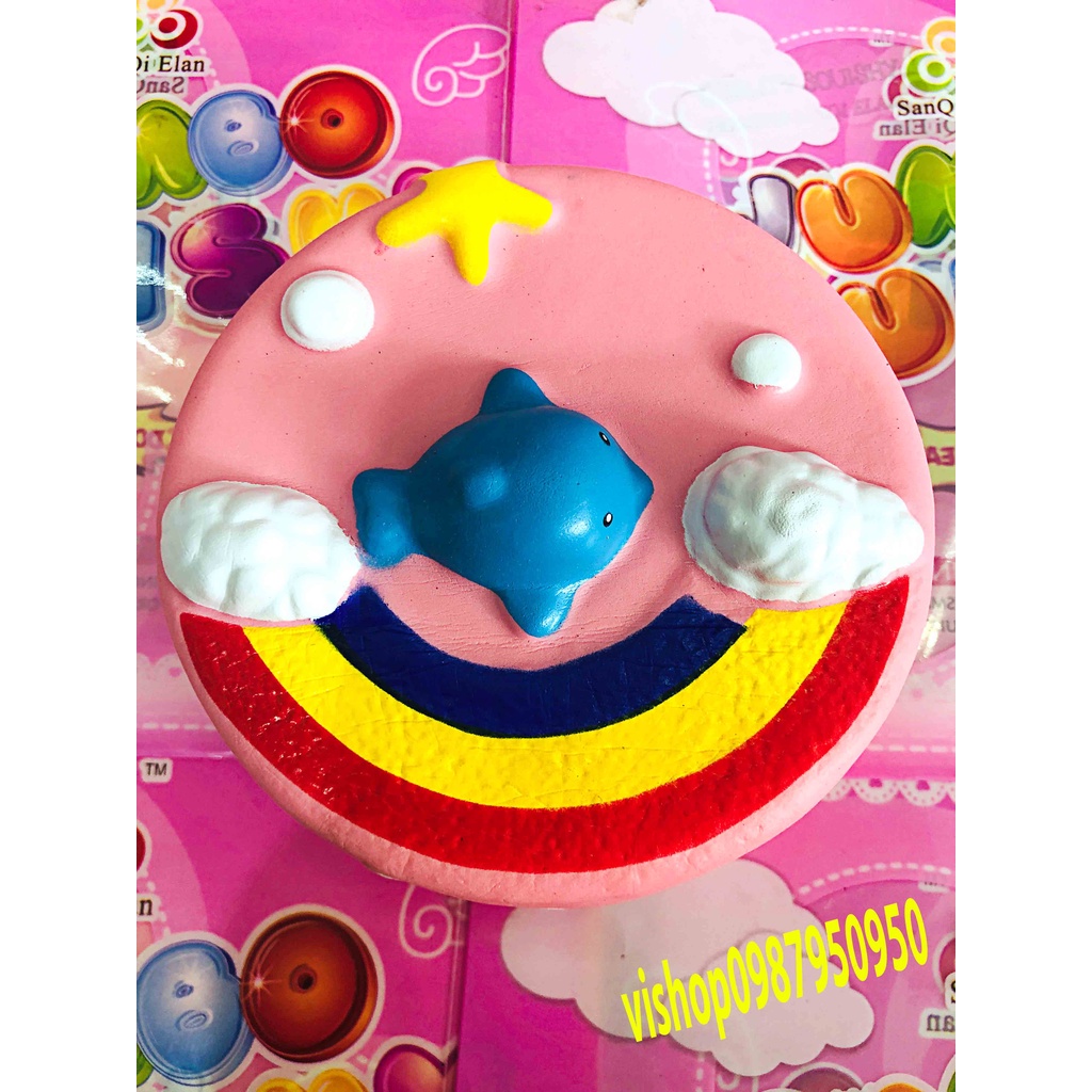Squishy Lớn JUMBO Hình bánh cá heo cầu vồng Đồ Chơi Xốp Giảm Stress Hình mềm mịn dễ Thương đàn hồi Cho Bé